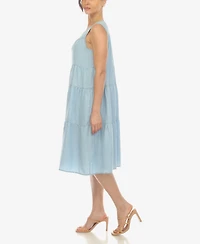 White Mark Women's Sleeveless Tiered Chambray Midi Dress