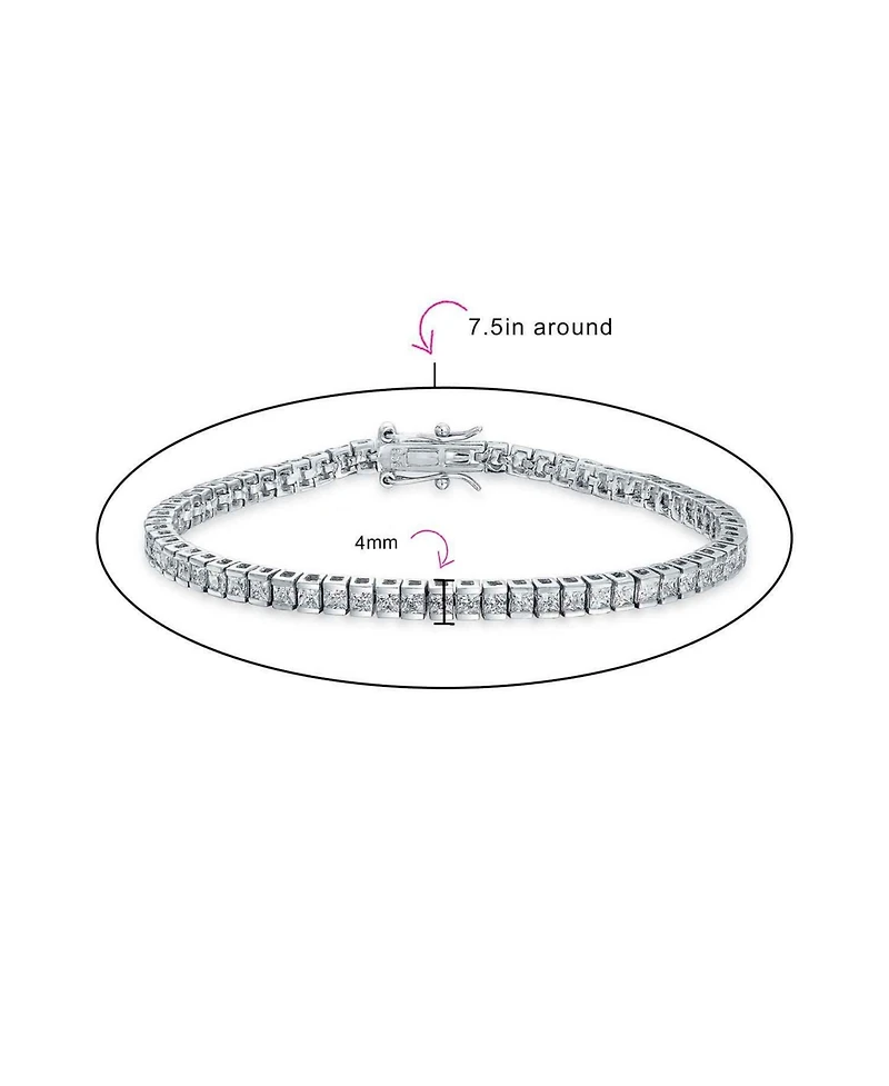 Bling Jewelry 10CT Simple Classic Cubic Zirconia Square Clear Princess Cut Cz Tennis Bracelet Prom Sterling Silver