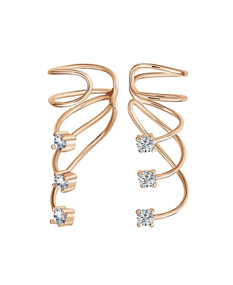 Bling Jewelry Triple Spiral Cz Curved Crawlers Ear Cuff Cartilage Earrings 14K Gold Plated Silver