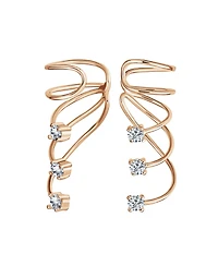 Bling Jewelry Triple Spiral Cz Curved Crawlers Ear Cuff Cartilage Earrings 14K Gold Plated Silver