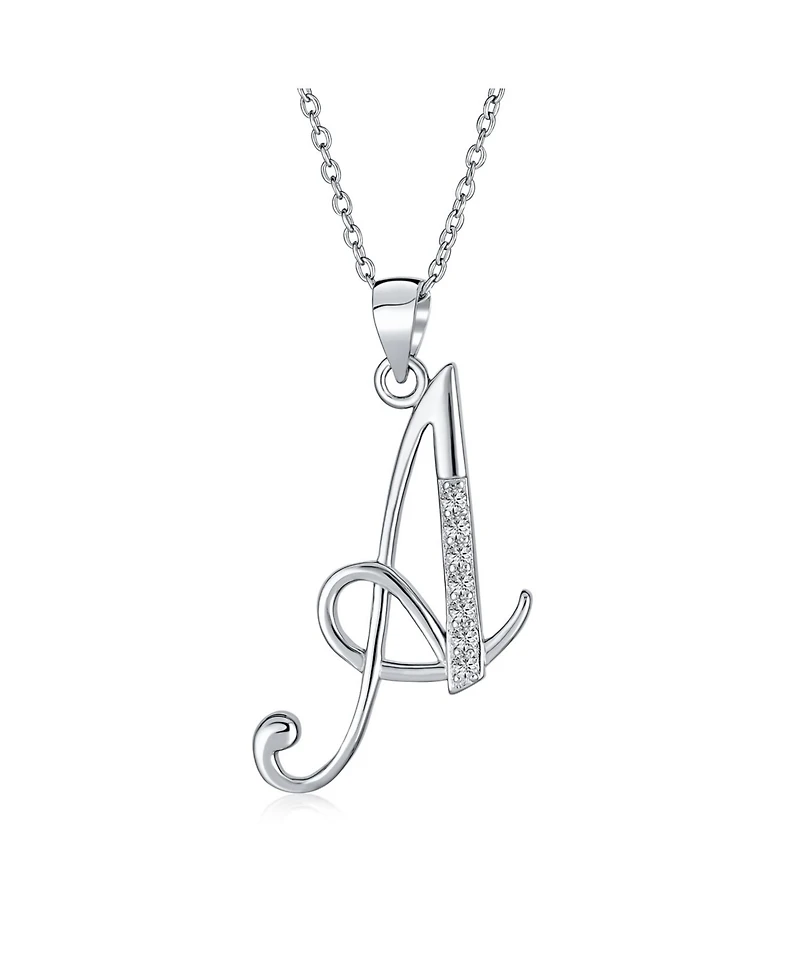 Bling Jewelry Abc Letter Cursive Script Initial Alphabet Pendant Necklace Pave Cubic Zirconia Sterling Silver