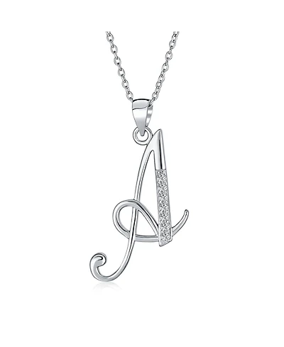 Bling Jewelry Abc Letter Cursive Script Initial Alphabet Pendant Necklace Pave Cubic Zirconia Sterling Silver