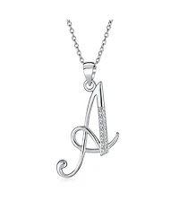 Bling Jewelry Abc Letter Cursive Script Initial Alphabet Pendant Necklace Pave Cubic Zirconia Sterling Silver