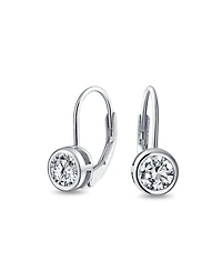 Bling Jewelry Dainty 0.50CTW Round Bezel Cubic Zirconia Cz Solitaire Dangle Drop Earrings Lever Back Rose Gold Plated .925 Sterling Silver