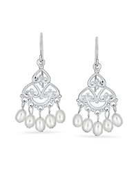 Bling Jewelry White Freshwater Cultured Pearl Filigree Dangle Chandelier Earrings Sterling Silver