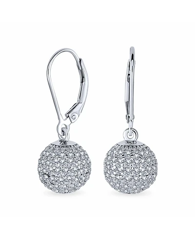 Bling Jewelry Minimalist Geometric Cubic Zirconia Pave Cz Disco Ball Lever back Drop Statement Earrings Prom Sterling Silver