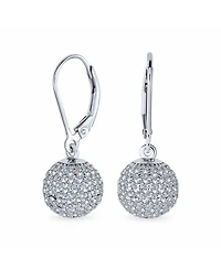 Bling Jewelry Minimalist Geometric Cubic Zirconia Pave Cz Disco Ball Lever back Drop Statement Earrings Prom Sterling Silver