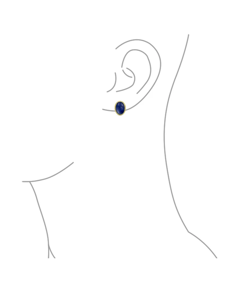 Bling Jewelry 7CT Oval Cabochon Natural Jade Lapis Lazuli Onyx Turquoise 14K Gold Plated Sterling Silver Clip-On Earrings