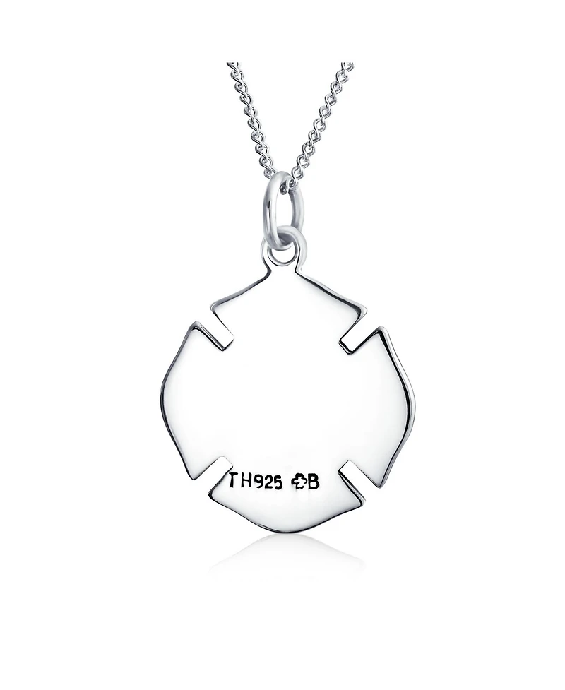 Round Small Firefighter Fire Dept Shield Medallion Pendant Necklace For Firemen Wife For Women Sterling Silver 16 Inch