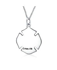Round Small Firefighter Fire Dept Shield Medallion Pendant Necklace For Firemen Wife For Women Sterling Silver 16 Inch