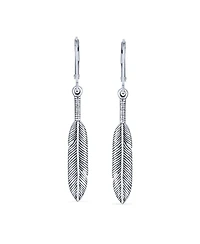 Bling Jewelry Leaf Feather Oxidized Two Tone Lever back Dangle Earrings Oxidized Sterling Silver