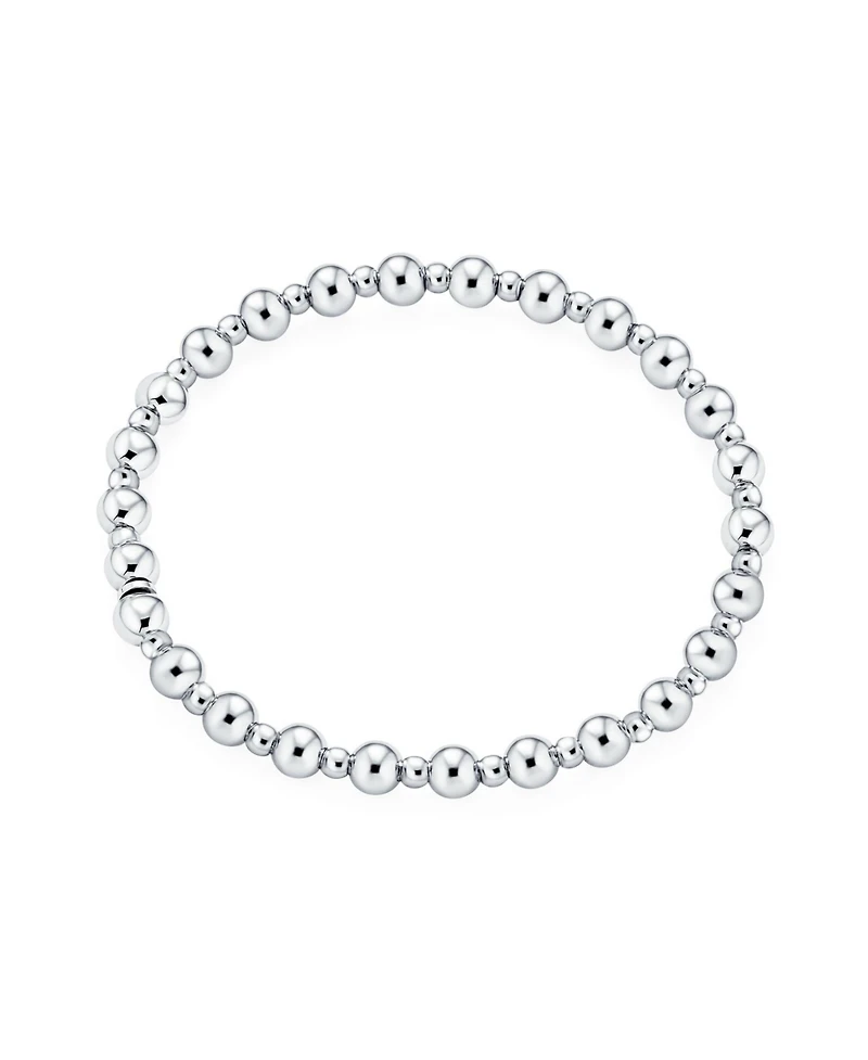 Bling Jewelry Modern Classic Round Alternating 3-5MM Ball Bead Stretch Bracelet Stretchable Shinny Sterling Silver