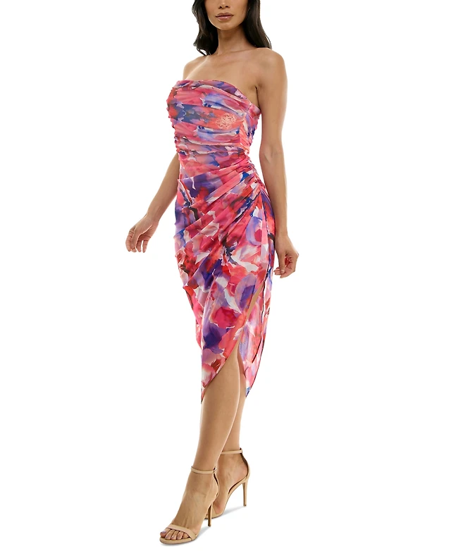 emerald sundae juniors' ruched asymmetric bodycon dress Navy Blue main image 1