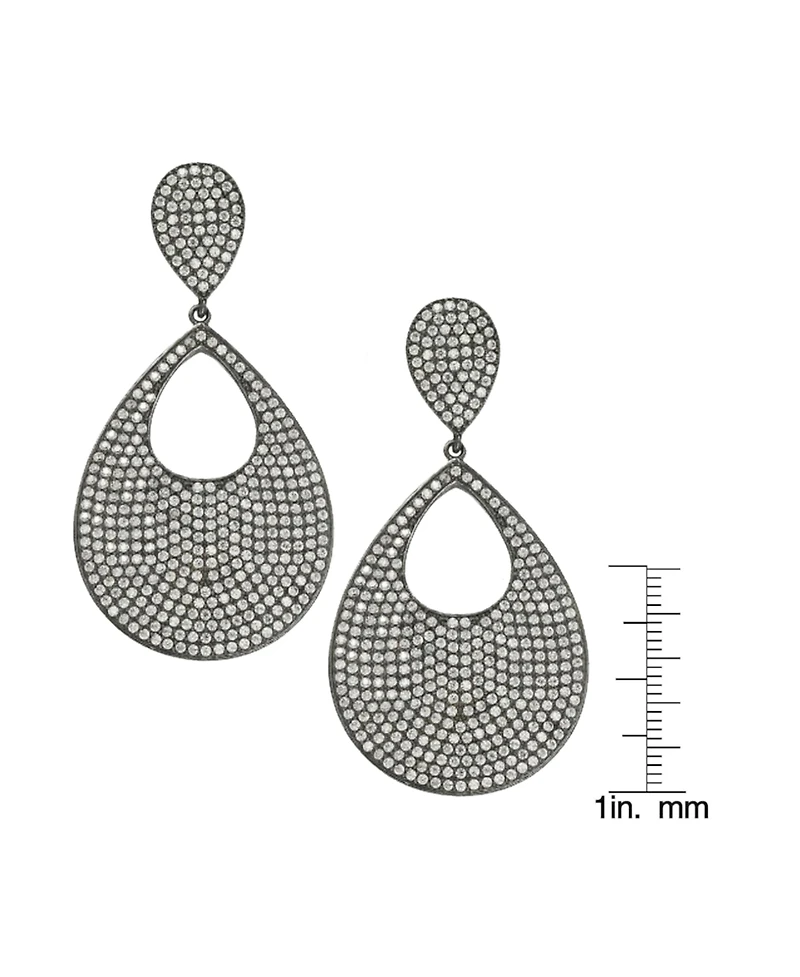 Suzy Levian Sterling Silver Cubic Zirconia Oversized Pave Tear Drop Disk Dangle Earrings