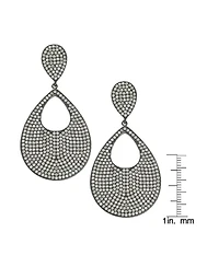 Suzy Levian Sterling Silver Cubic Zirconia Oversized Pave Tear Drop Disk Dangle Earrings