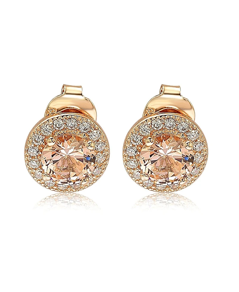Suzy Levian Sterling Silver Cubic Zirconia Round Halo Stud Earrings