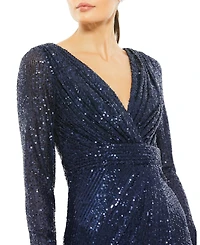 Mac Duggal Women's Ieena Long Sleeve Sequined Midi Dress