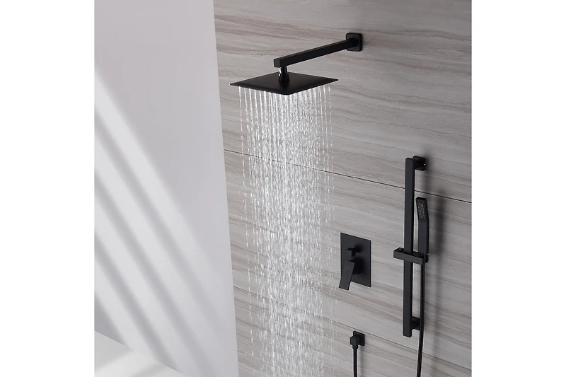 Casainc 10 Inch Wall Mounted Square Shower System Set with Handheld Spray & Slidebar