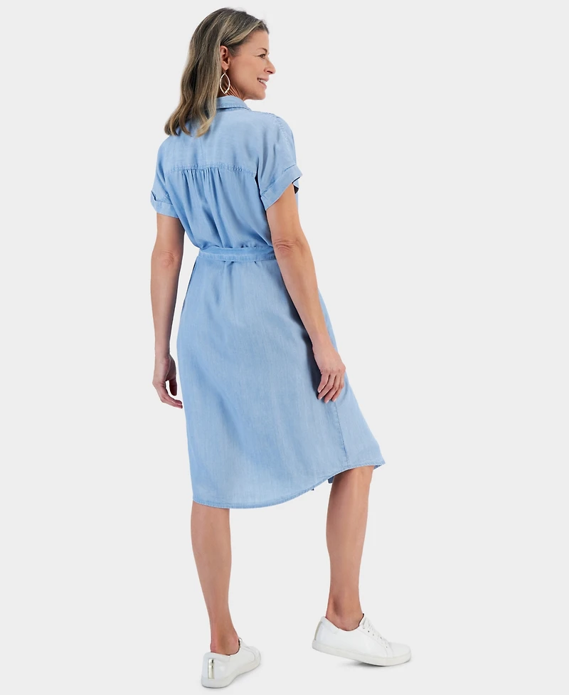 Style & Co Women's Chambray Short-Sleeve Shirt Dress, Created for Macy's