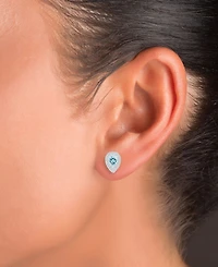 2-Pc. Set Aquamarine (2-1/4 ct. t.w.) & Lab-Grown White Sapphire (1 ct. t.w.) Teardrop Halo Pendant Necklace & Matching Stud Earrings in Sterling Silv
