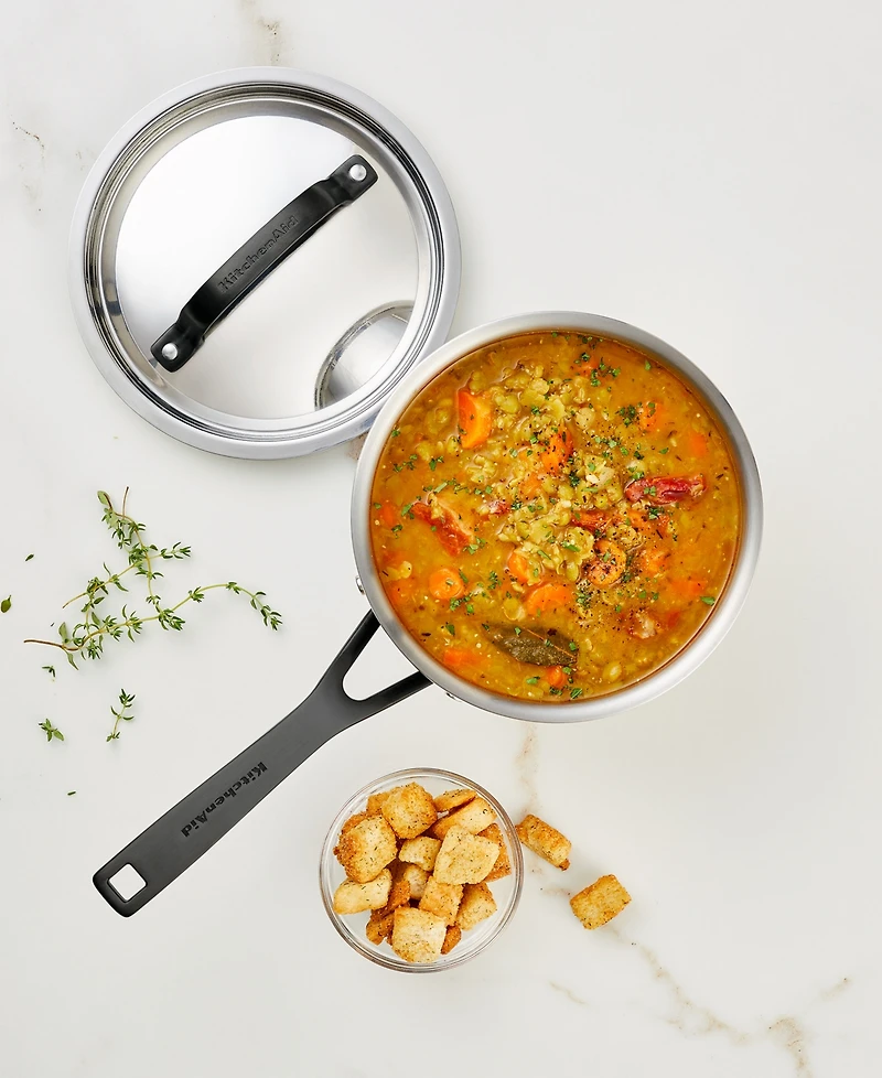 KitchenAid 5-Ply Clad Stainless Steel 1.5 Quart Induction Sauce Pan with Lid