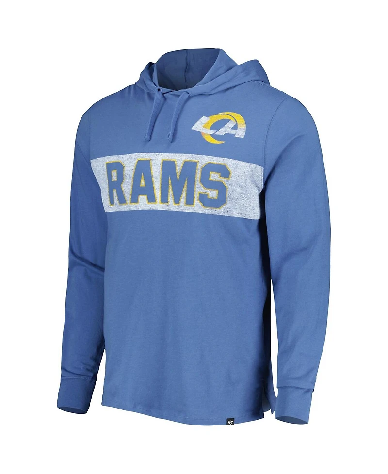 Men's '47 Brand Royal Distressed Los Angeles Rams Field Franklin Hooded Long Sleeve T-Shirt
