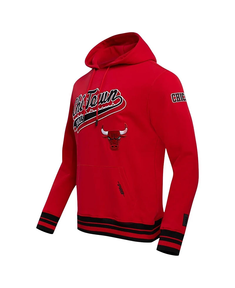 Men's Pro Standard Red Chicago Bulls Script Tail Pullover Hoodie