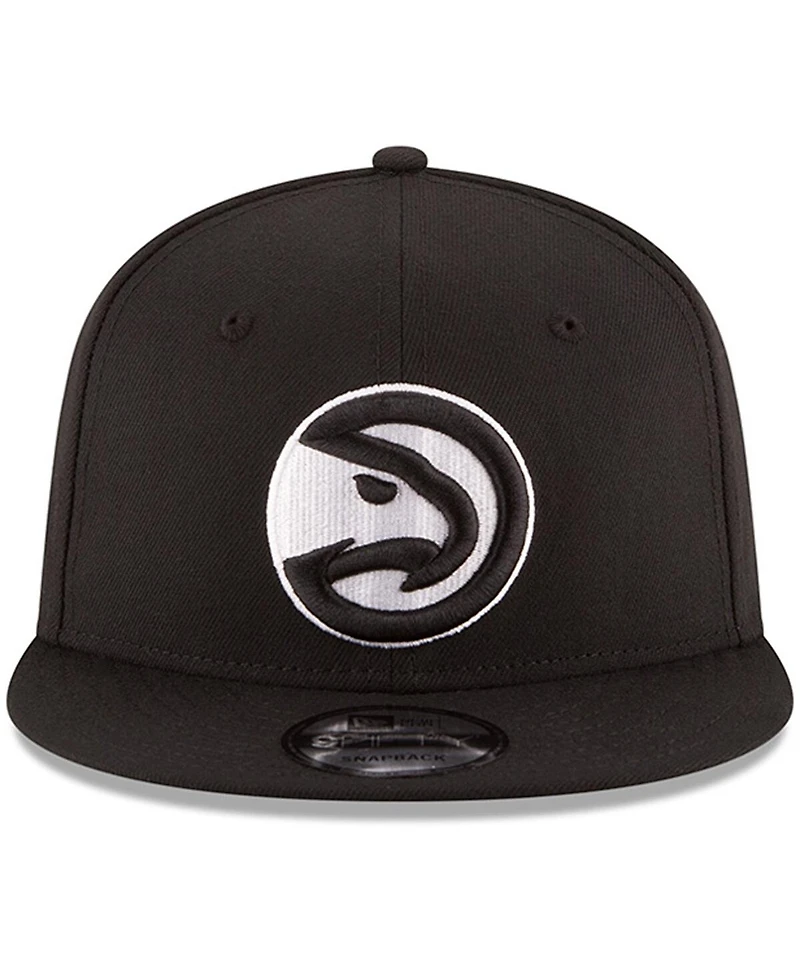 Men's New Era Black Atlanta Hawks Black and White Logo 9FIFTY Adjustable Snapback Hat