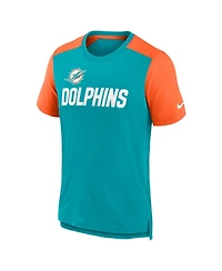 Men's Nike Heathered Aqua, Heathered Orange Miami Dolphins Color Block Team Name T-shirt