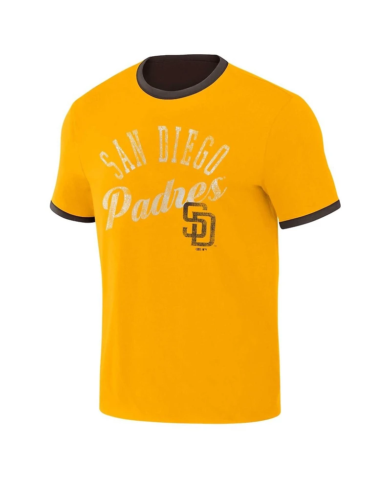 Men's Darius Rucker Collection by Fanatics Brown, Gold Distressed San Diego Padres Two-Way Ringer Reversible T-shirt