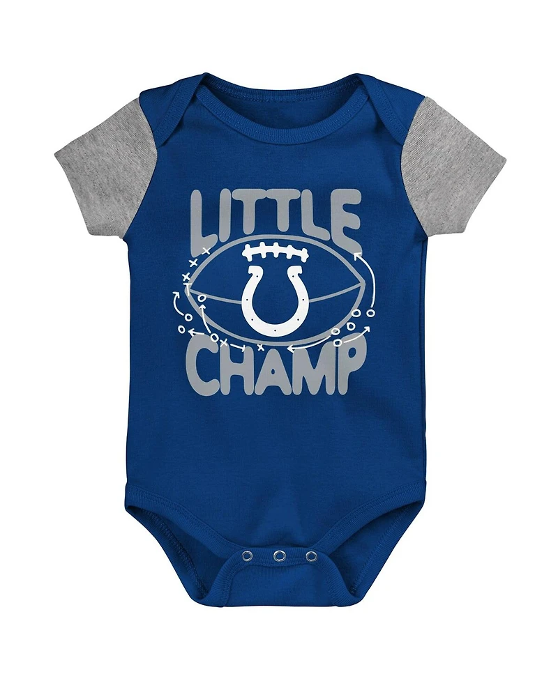 Baby Boys and Girls Royal, Gray Indianapolis Colts Little Champ Three-Piece Bodysuit Bib Booties Set