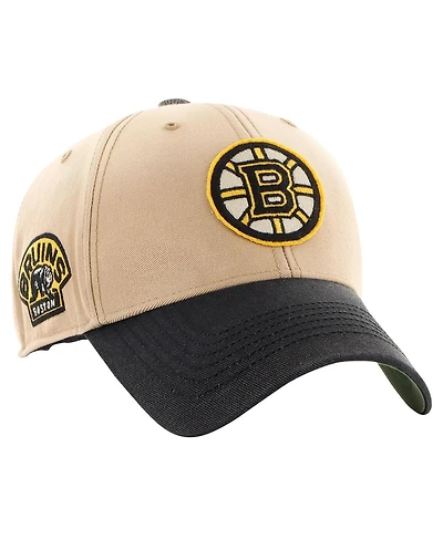 Men's '47 Brand Khaki, Black Distressed Boston Bruins Dusted Sedgwick Mvp Adjustable Hat