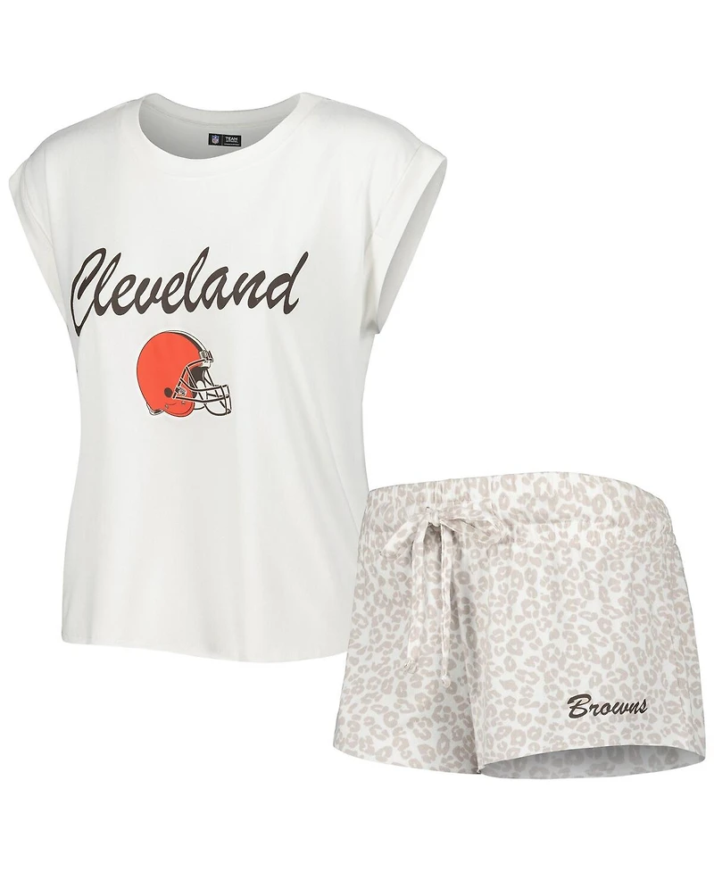 Women's Concepts Sport White, Cream Cleveland Browns Montana Knit T-Shirt and Shorts Sleep Set