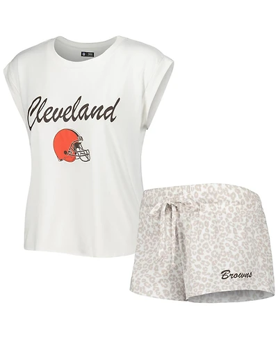 Women's Concepts Sport White, Cream Cleveland Browns Montana Knit T-Shirt and Shorts Sleep Set