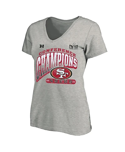Women's Fanatics Heather Gray San Francisco 49ers 2023 Nfc Champions Plus Hail Mary V-Neck T-Shirt