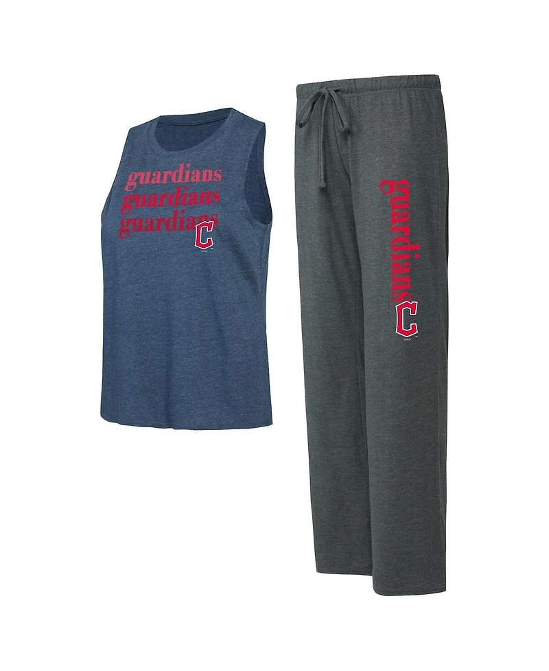 Women's Concepts Sport Charcoal, Navy Cleveland Guardians Meter Muscle Tank and Pants Sleep Set