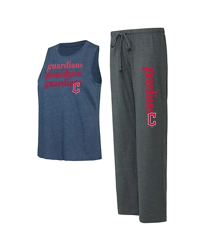 Women's Concepts Sport Charcoal, Navy Cleveland Guardians Meter Muscle Tank and Pants Sleep Set