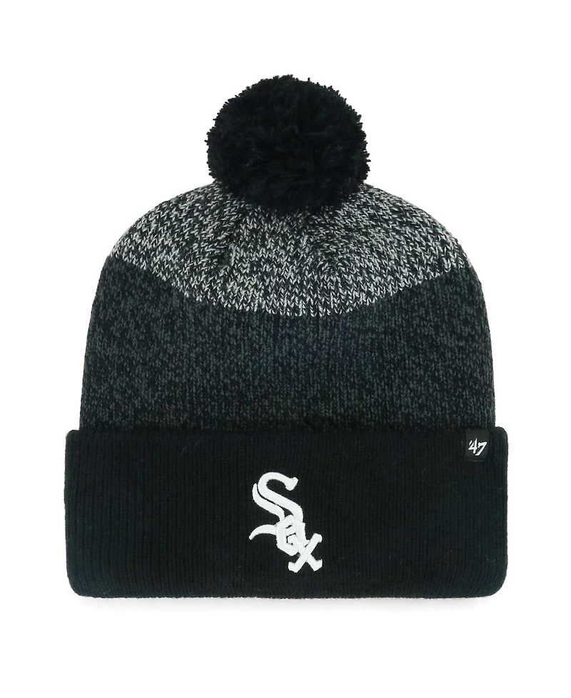 Men's '47 Brand Black Chicago White Sox Darkfreeze Cuffed Knit Hat with Pom