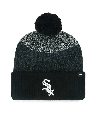 Men's '47 Brand Black Chicago White Sox Darkfreeze Cuffed Knit Hat with Pom