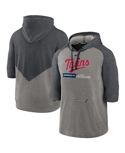 Men's Nike Heather Gray, Charcoal Minnesota Twins 2023 Postseason Authentic Collection Flux Performance 3/4-Sleeve Pullover Hoodie