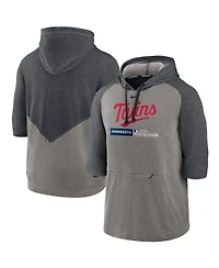 Men's Nike Heather Gray, Charcoal Minnesota Twins 2023 Postseason Authentic Collection Flux Performance 3/4-Sleeve Pullover Hoodie