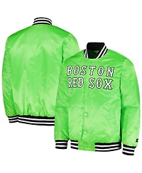 Men's Starter Neon Green Boston Red Sox Cross Bronx Fashion Satin Full-Snap Varsity Jacket