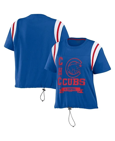 Women's Wear by Erin Andrews Royal Distressed Chicago Cubs Cinched Colorblock T-shirt