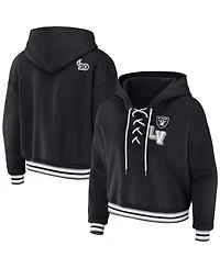 Women's Wear by Erin Andrews Black Las Vegas Raiders Lace-Up Pullover Hoodie
