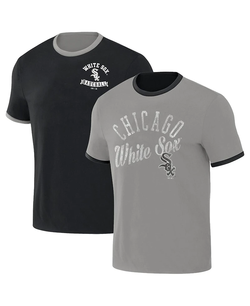 Men's Darius Rucker Collection by Fanatics Black, Gray Distressed Chicago White Sox Two-Way Ringer Reversible T-shirt