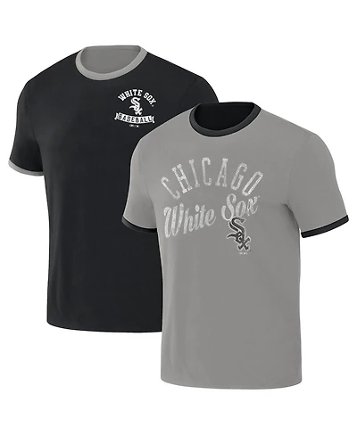 Men's Darius Rucker Collection by Fanatics Black, Gray Distressed Chicago White Sox Two-Way Ringer Reversible T-shirt