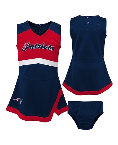 Girls Toddler Navy New England Patriots Cheer Captain Dress with Bloomers