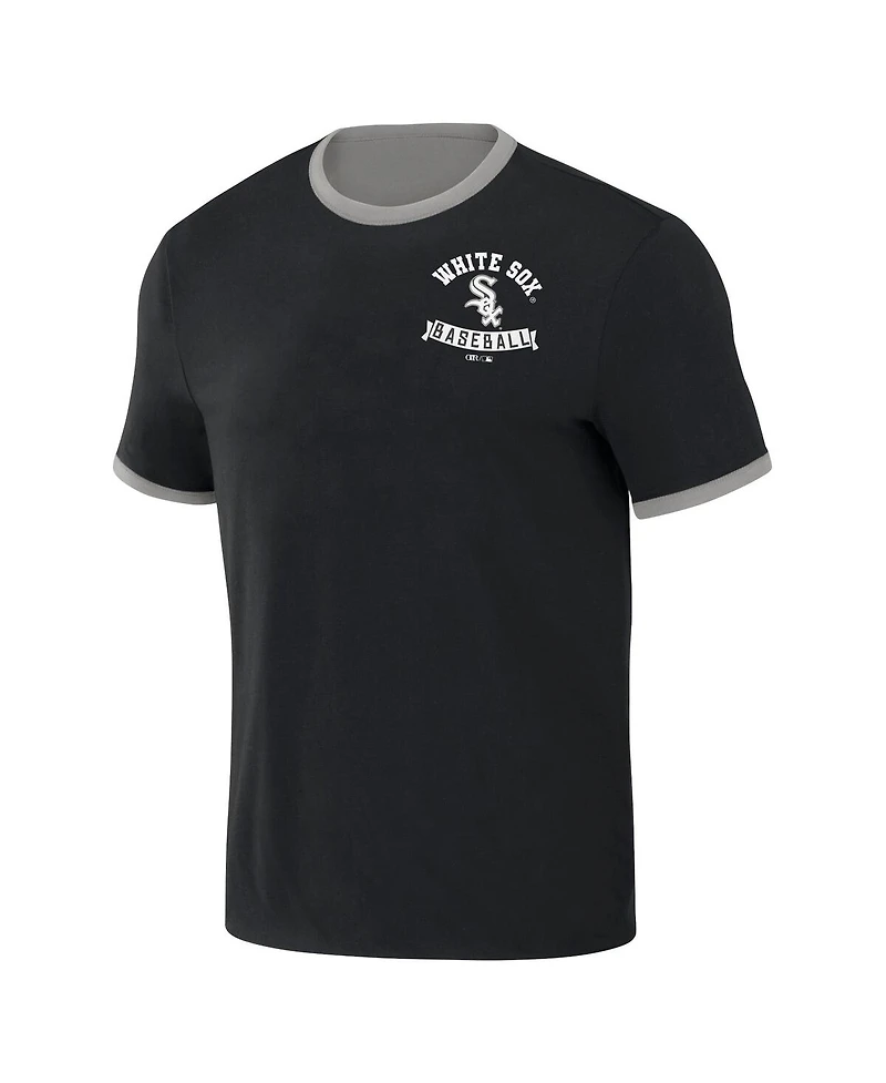 Men's Darius Rucker Collection by Fanatics Black, Gray Distressed Chicago White Sox Two-Way Ringer Reversible T-shirt