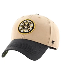 Men's '47 Brand Khaki, Black Distressed Boston Bruins Dusted Sedgwick Mvp Adjustable Hat