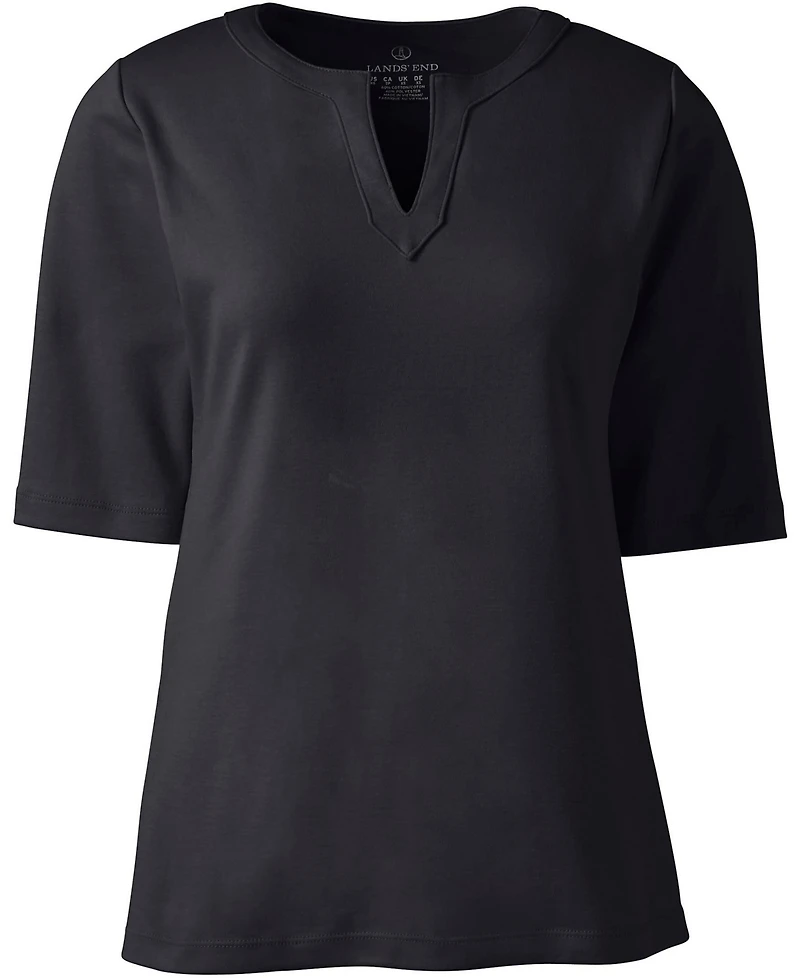 Lands' End Plus Cotton Polyester Modern Half Sleeve Splitneck